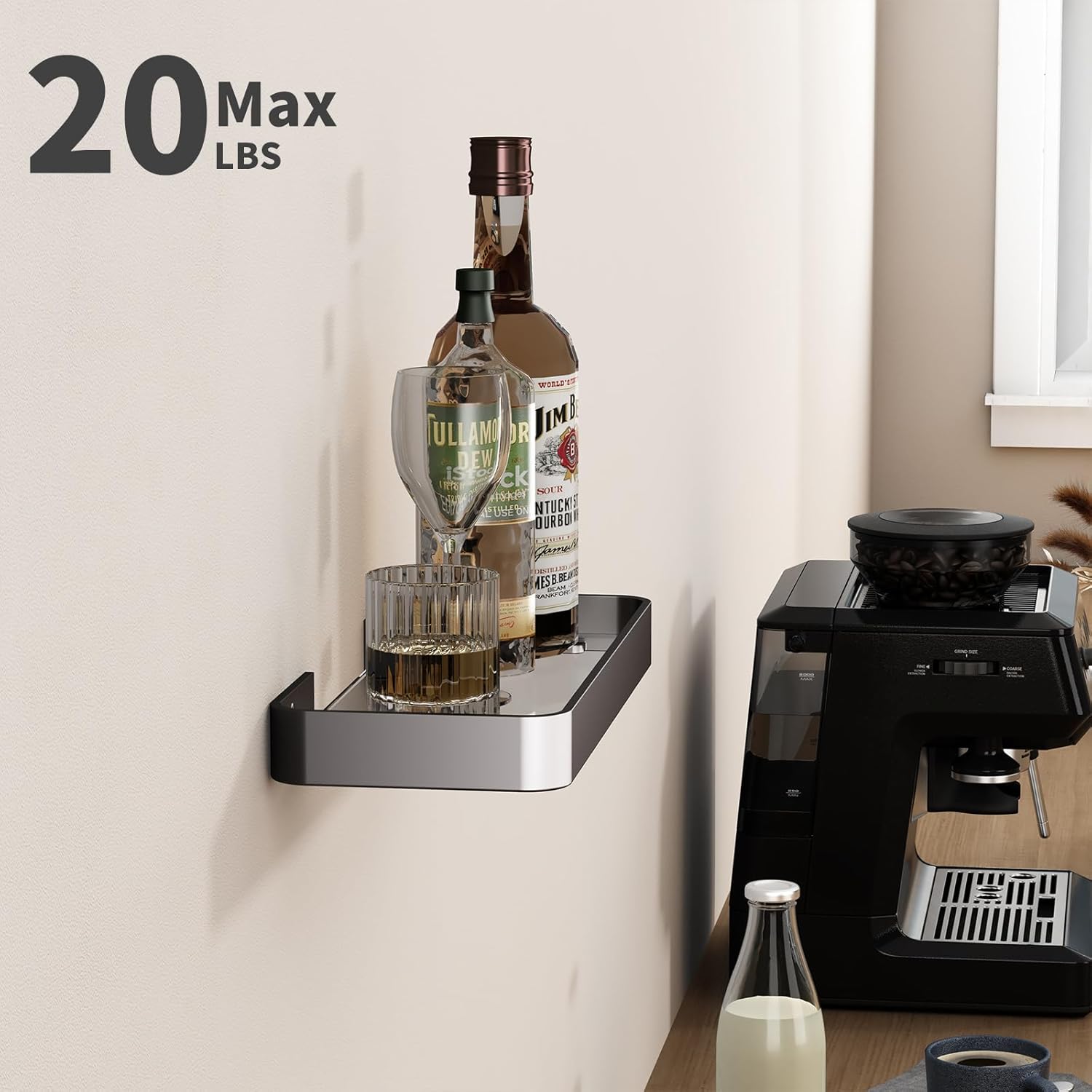 Danpoo 12 Inch Wall Shelf with Matte Black Aluminum Frame