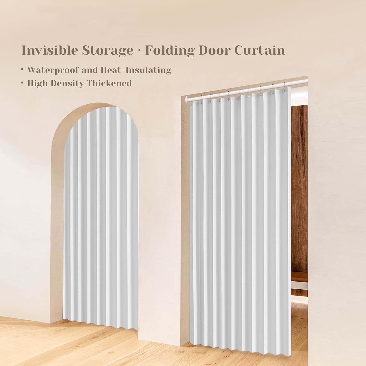 Linen Pleated Magnetic Door Curtains with Tiebacks - 40x78 White