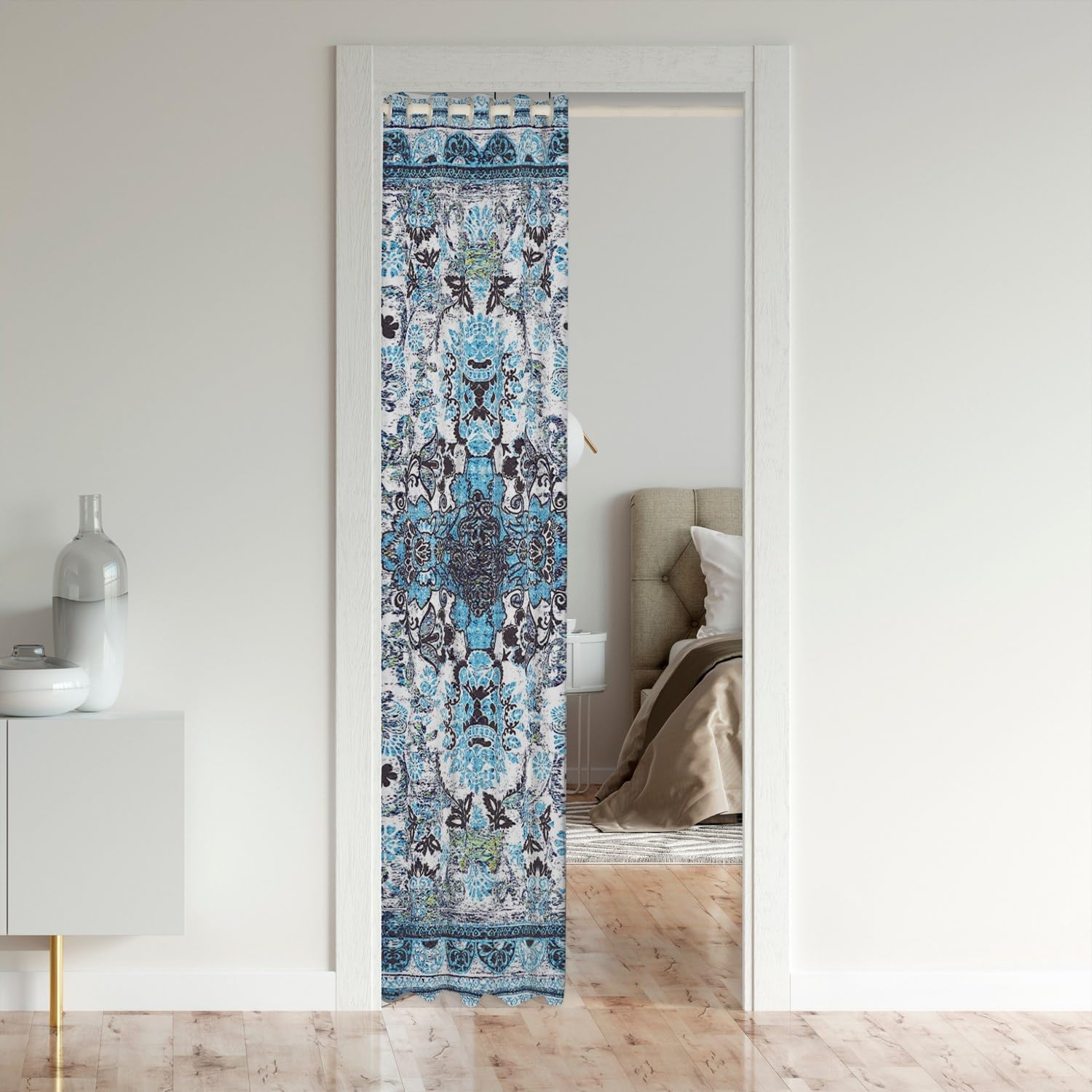 Boho Mandala Door Curtain Teal Blue Velvet Panel 34W x 80L
