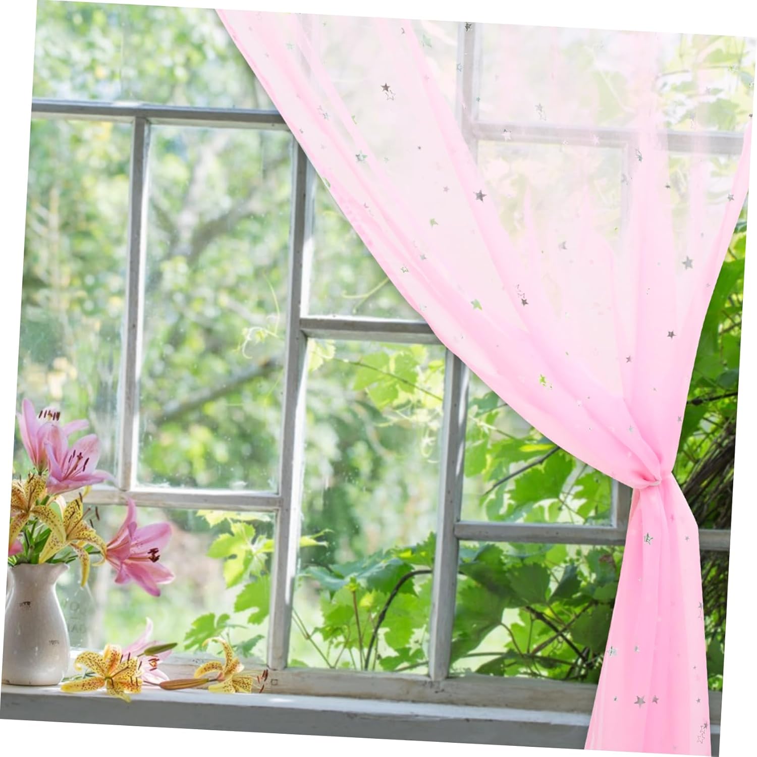 Stars Pattern Sheer Curtain for Living Room