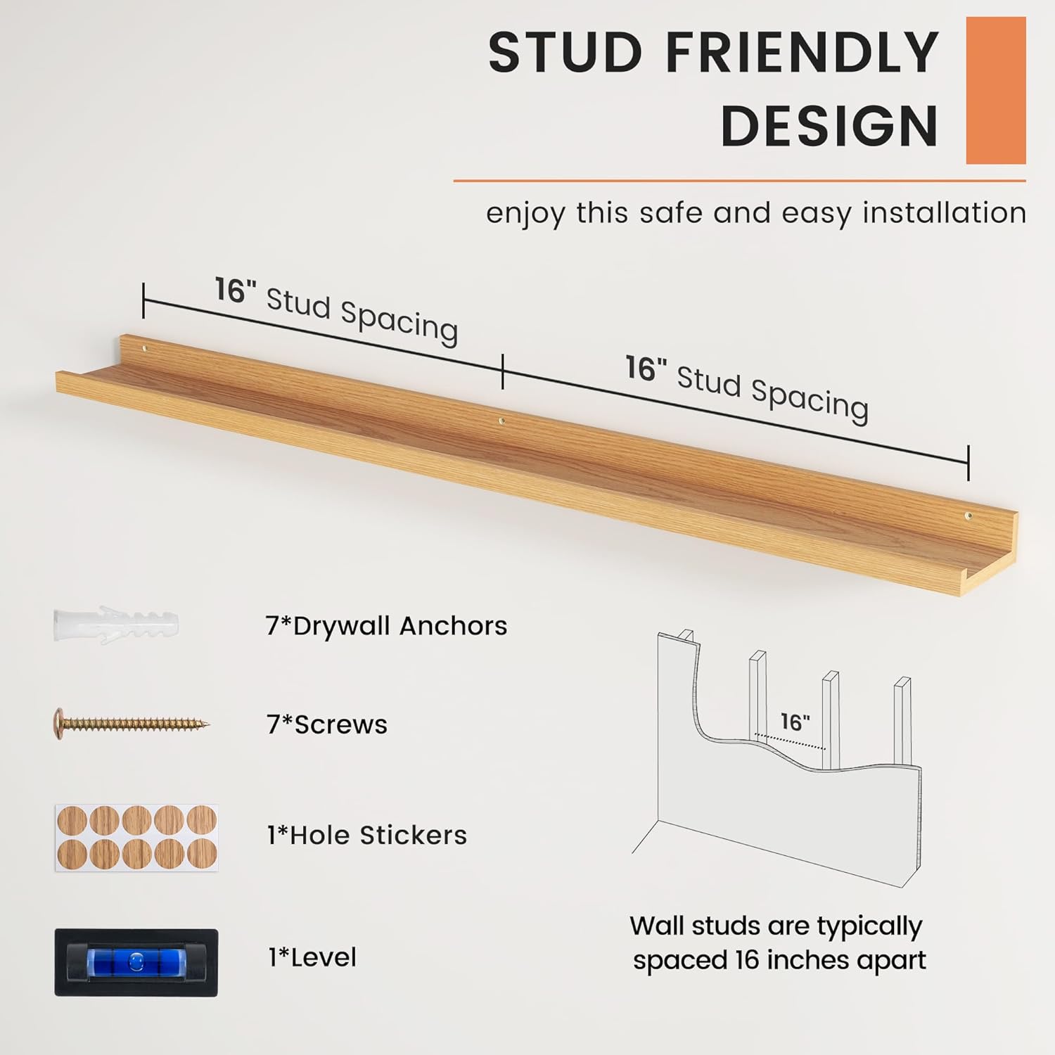 FLYJOE Floating Shelves Set of 2 48 Inch Natural Oak