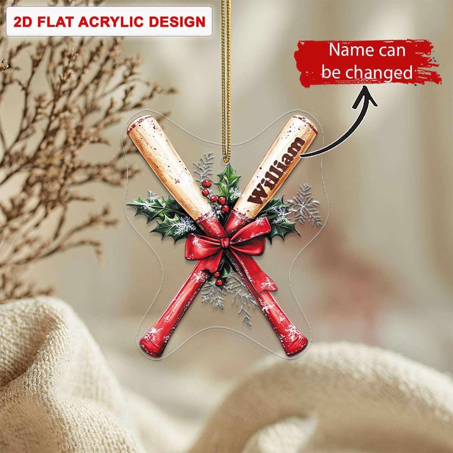 Custom Name Badminton Hanging Ornament 2D Acrylic Christmas Decoration