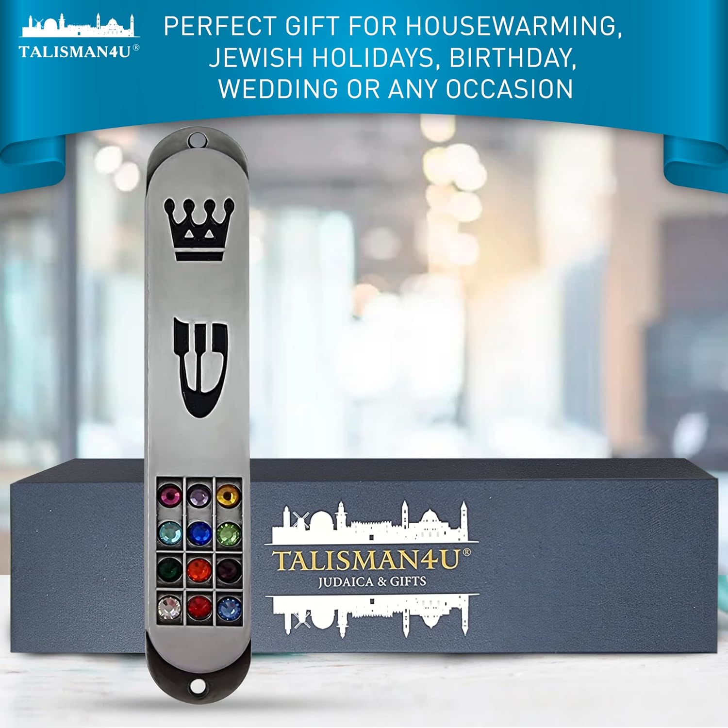 TALISMAN4U Pewter Mezuzah with Scroll 35 Inch Judaica Door Cover