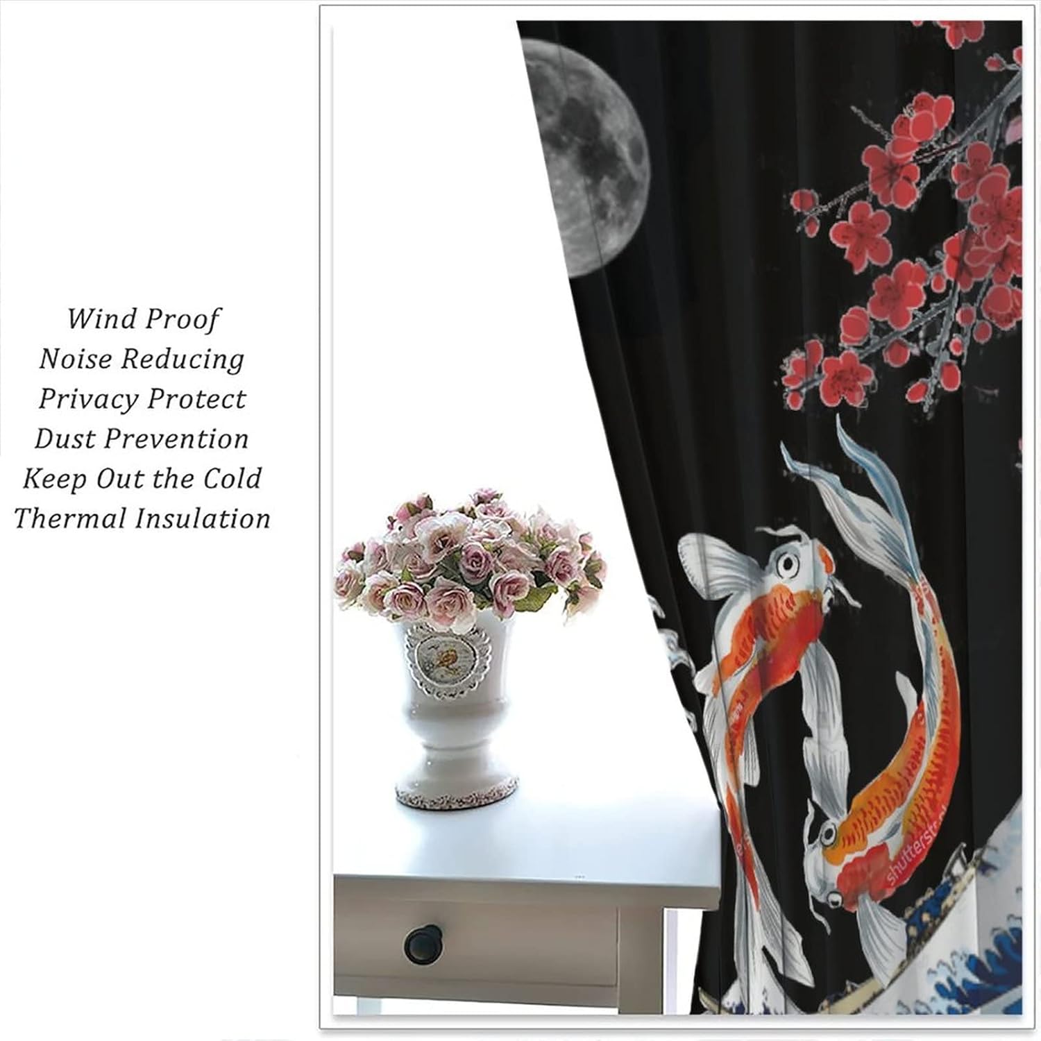 Fantasy Yin Yang Koi Fish Window Curtains 55x63in Blackout