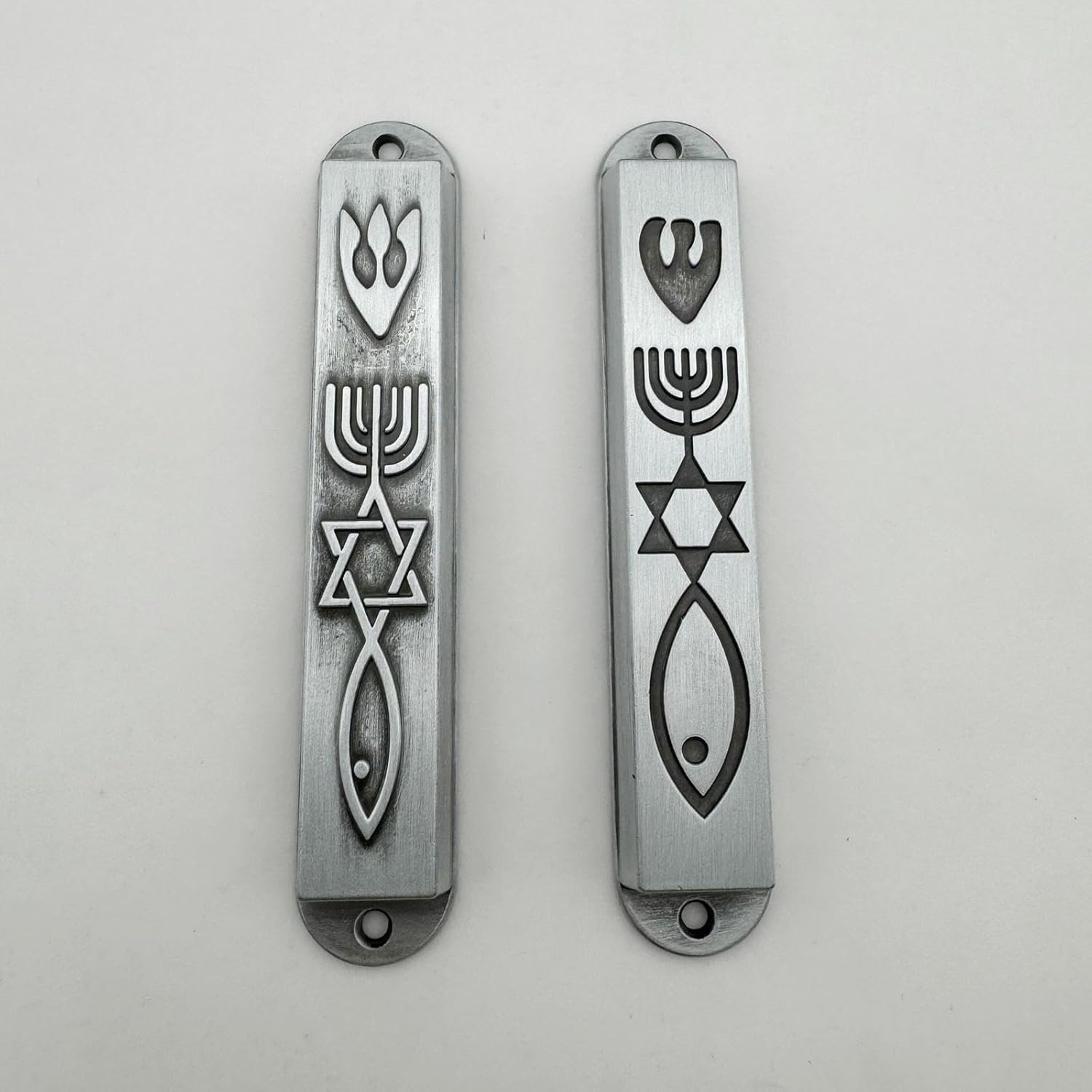 Modern Door Mezuzah Set in Stainless Steel Silver 88mm