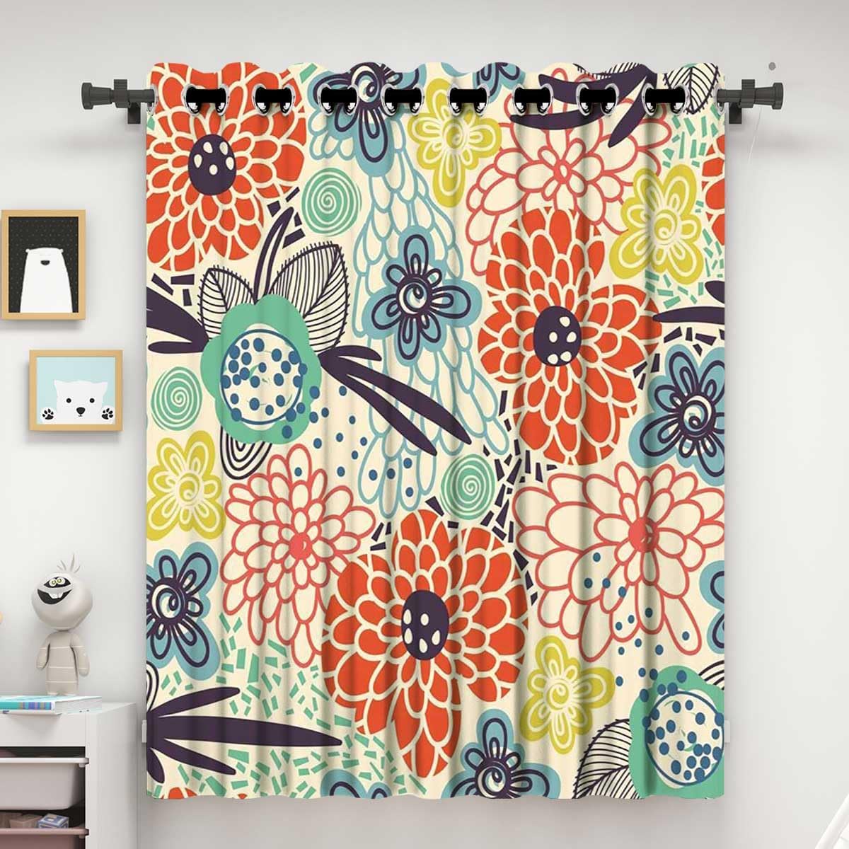 ZYMECH Blackout Curtains Boho Retro Floral 1 Panel