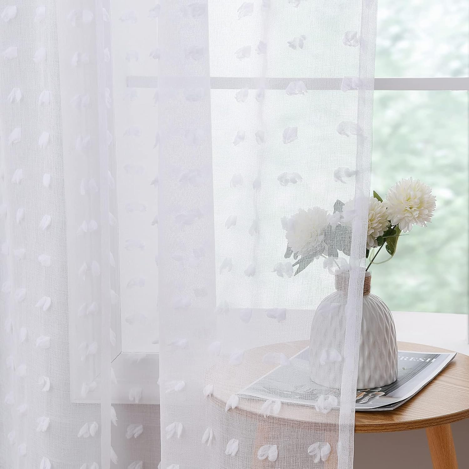 Guken White Pom Pom Curtains 63 Inches Long for Kids Bedroom