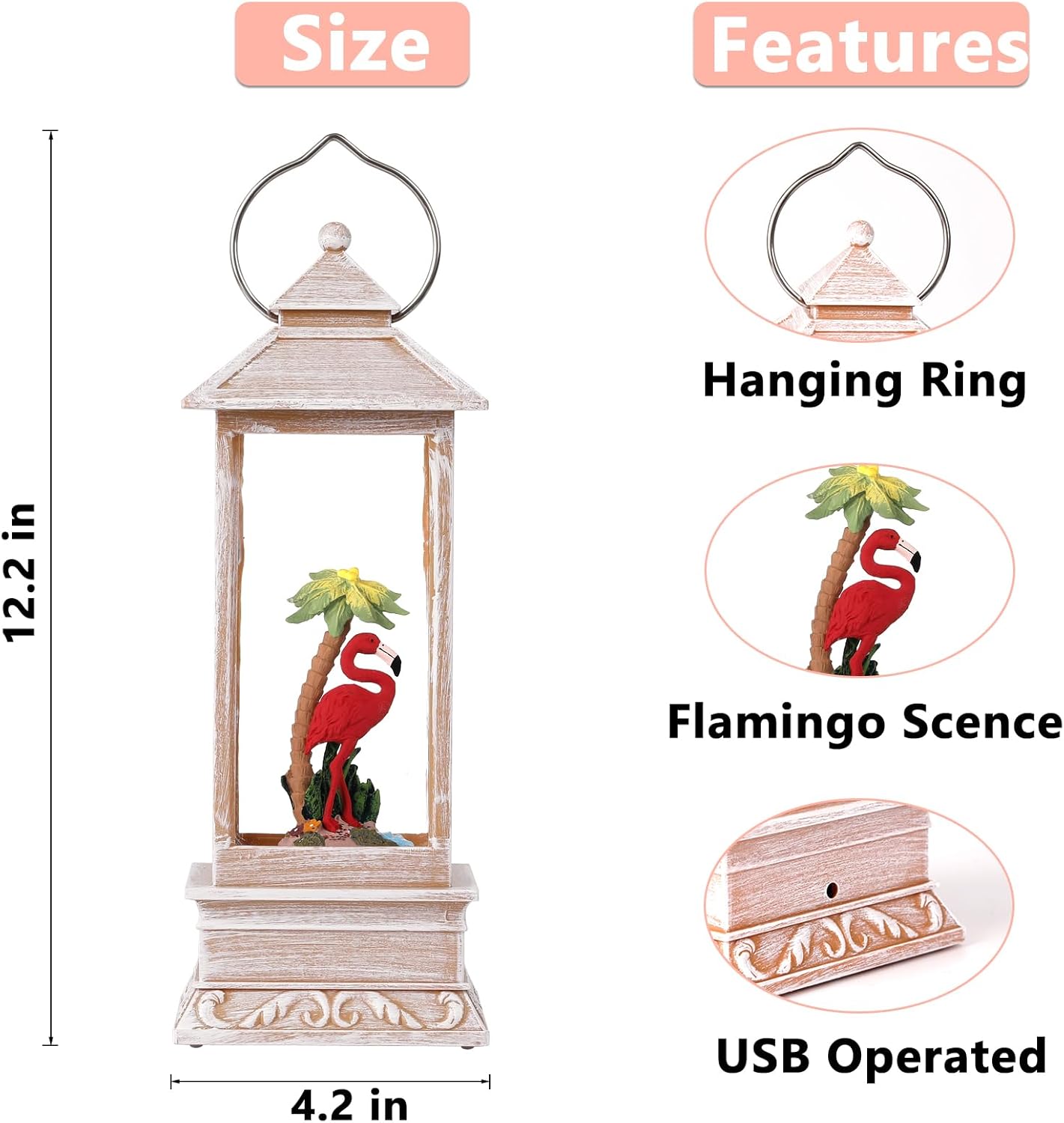 Pink Flamingo Snow Globe Lantern with Timer