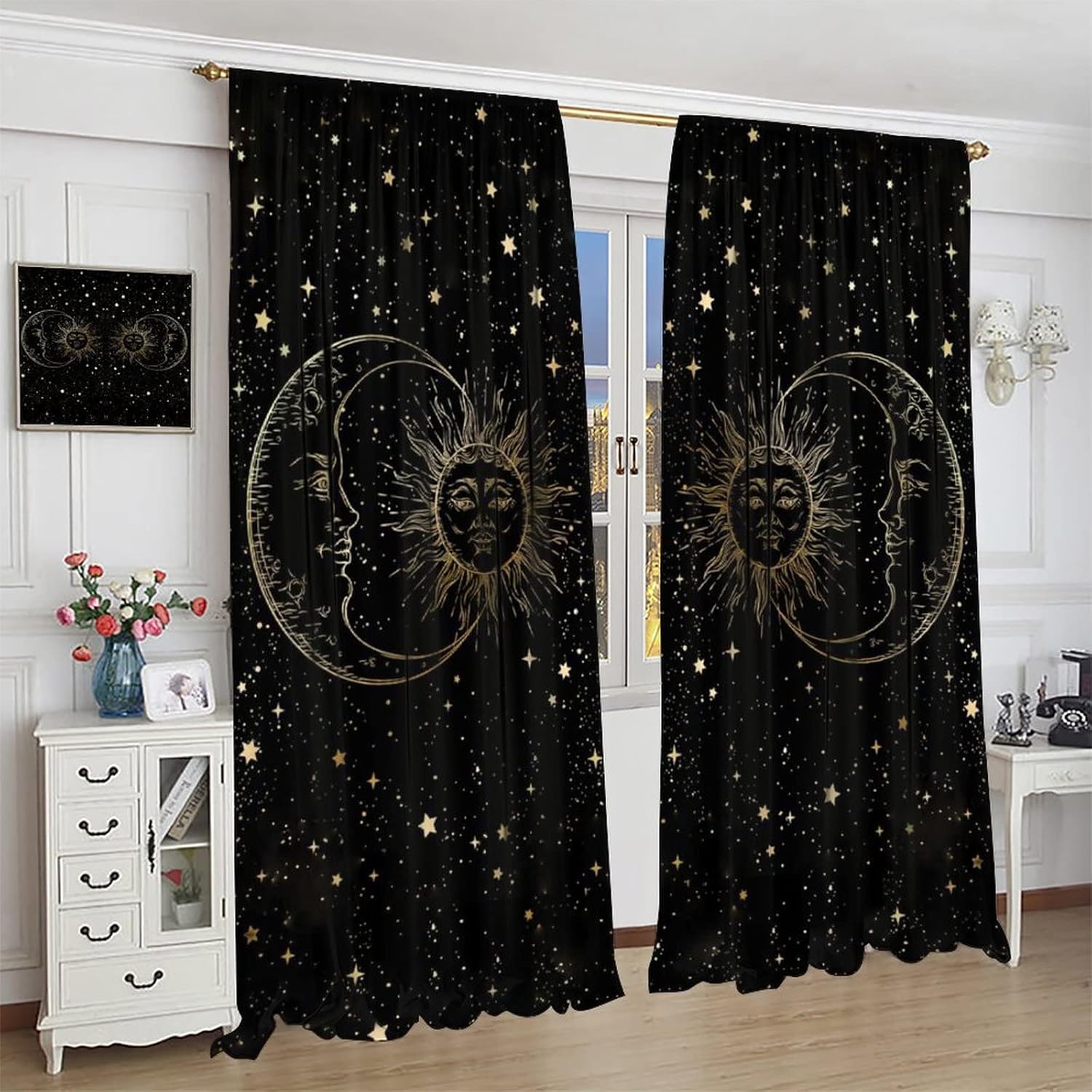 NC Sun Moon Stars Art Curtain 42x45in