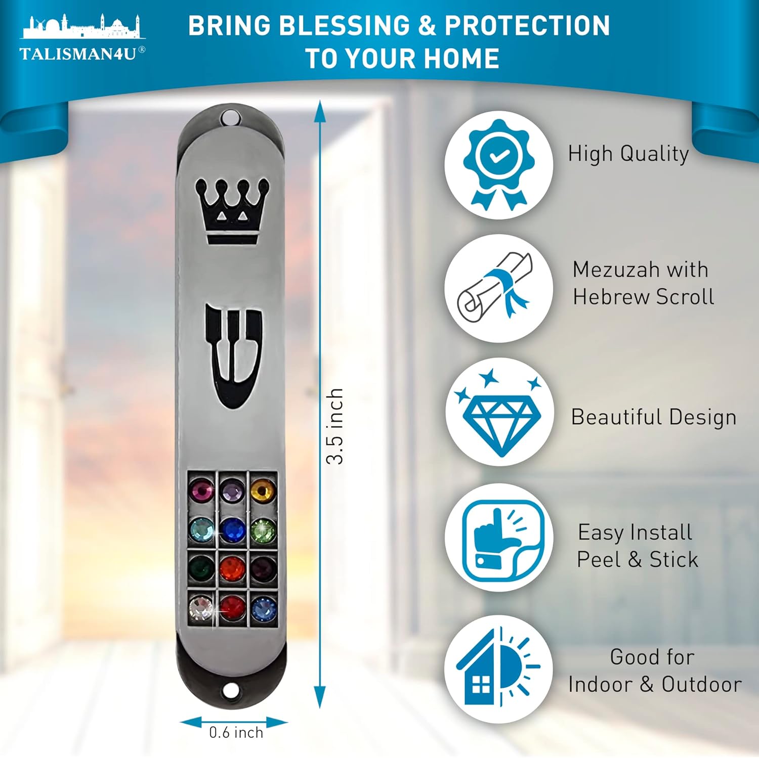 TALISMAN4U Pewter Mezuzah with Scroll 35 Inch Judaica Door Cover