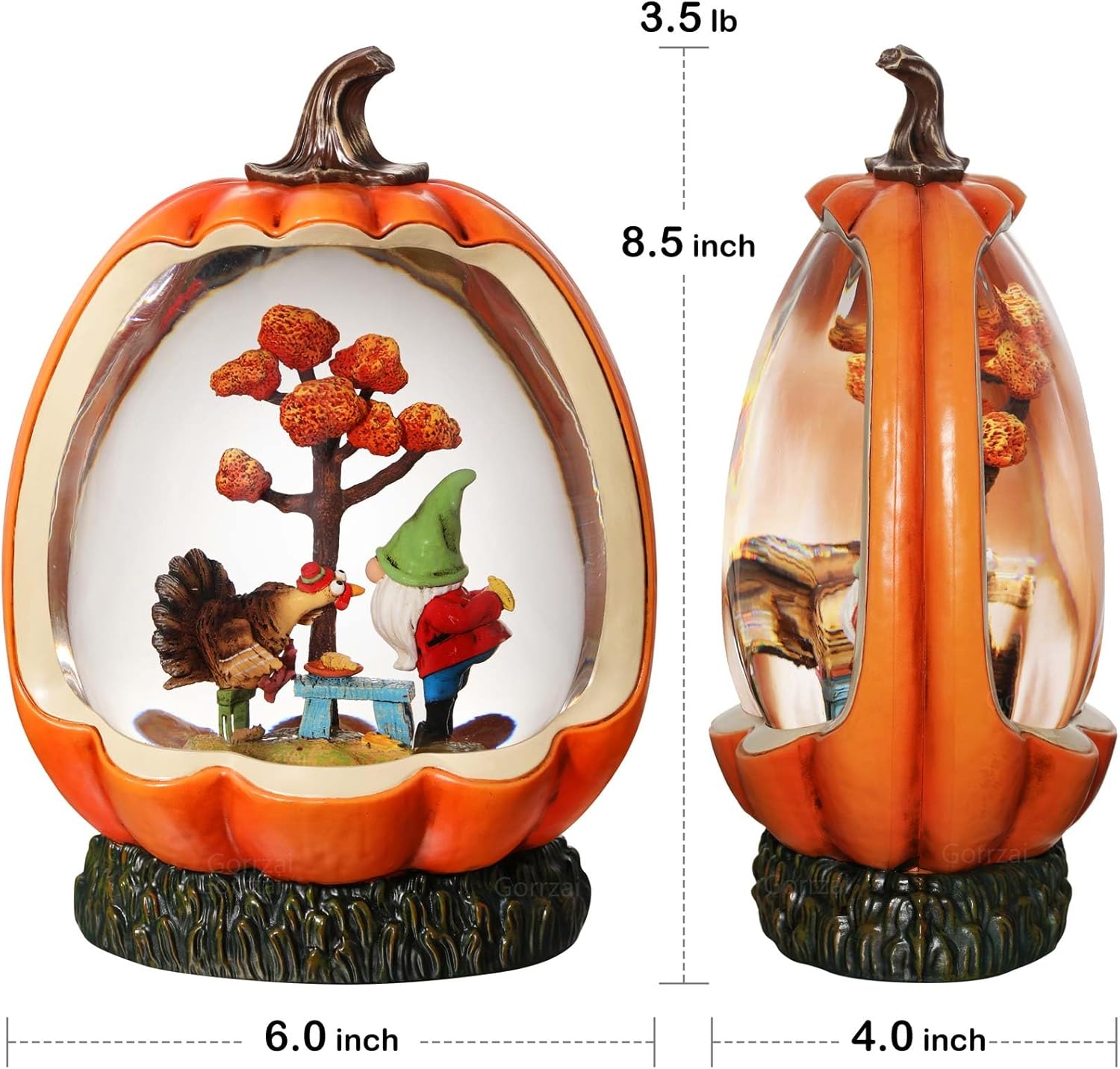 Gorrzai Fall Snow Globe with Pumpkin and Gnome