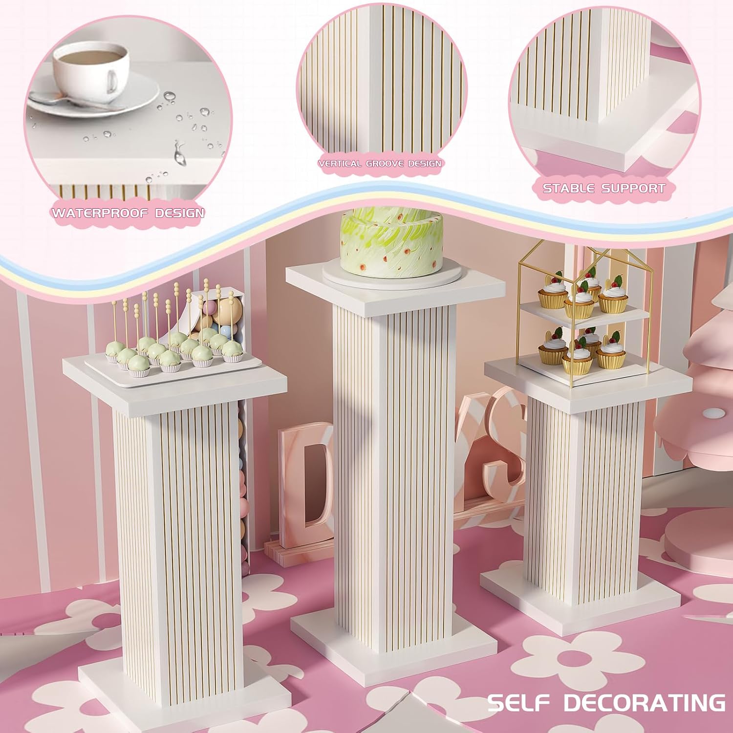 White Square Pedestal Stand Set 3Pcs for Parties