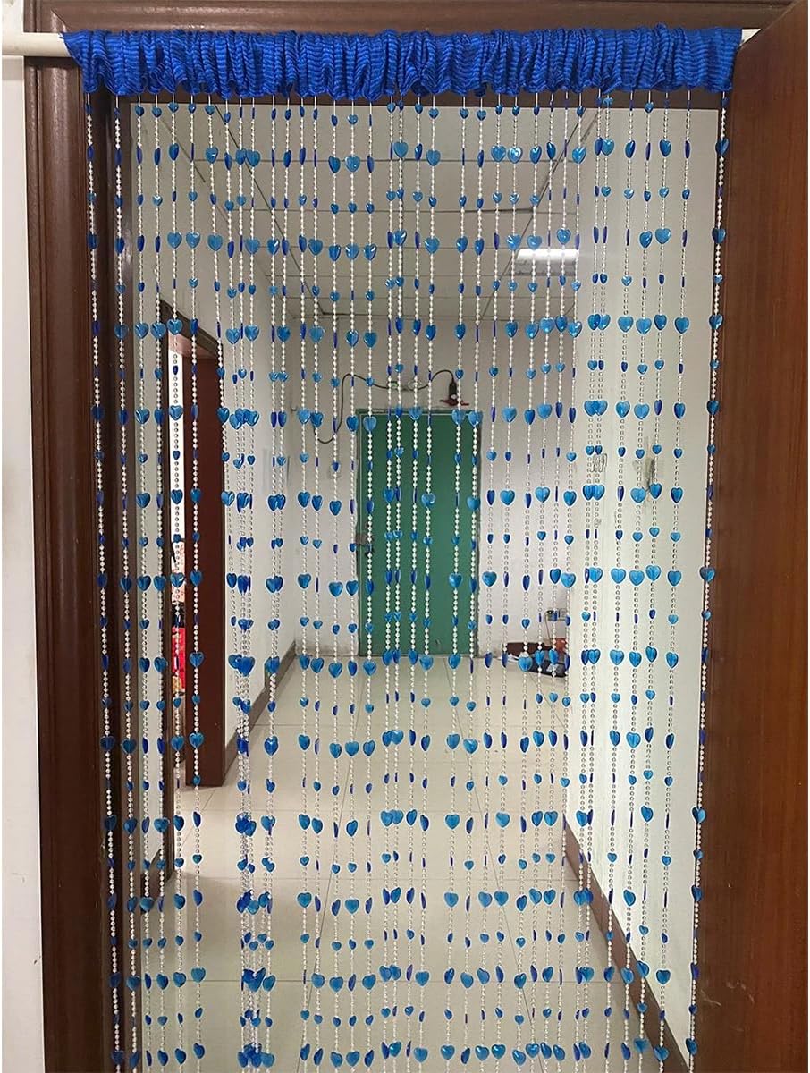 18 Rows Heart Shaped Beaded Door Curtain Dark Blue 2pcs 1