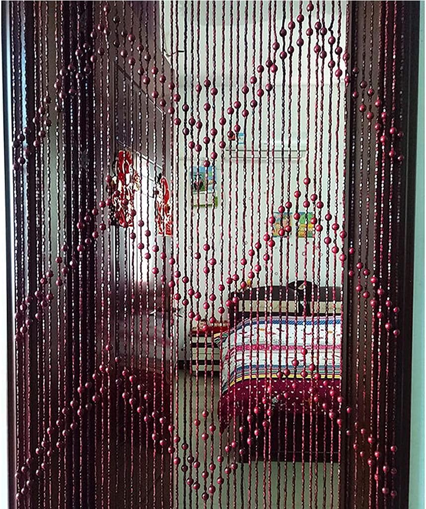 52 String Natural Wood and Bamboo Beaded Curtain Door Divider