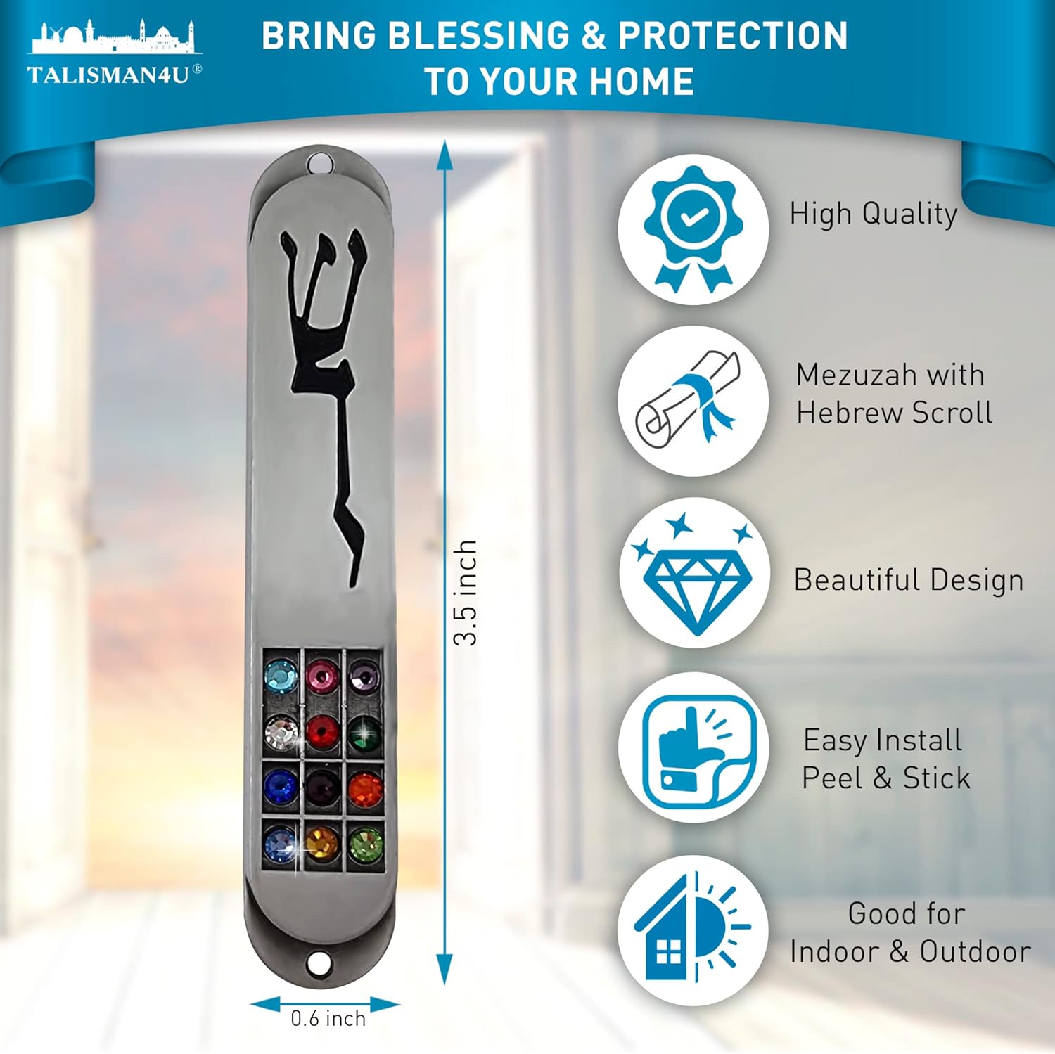 TALISMAN4U Pewter Mezuzah Case with Scroll 35 Inch