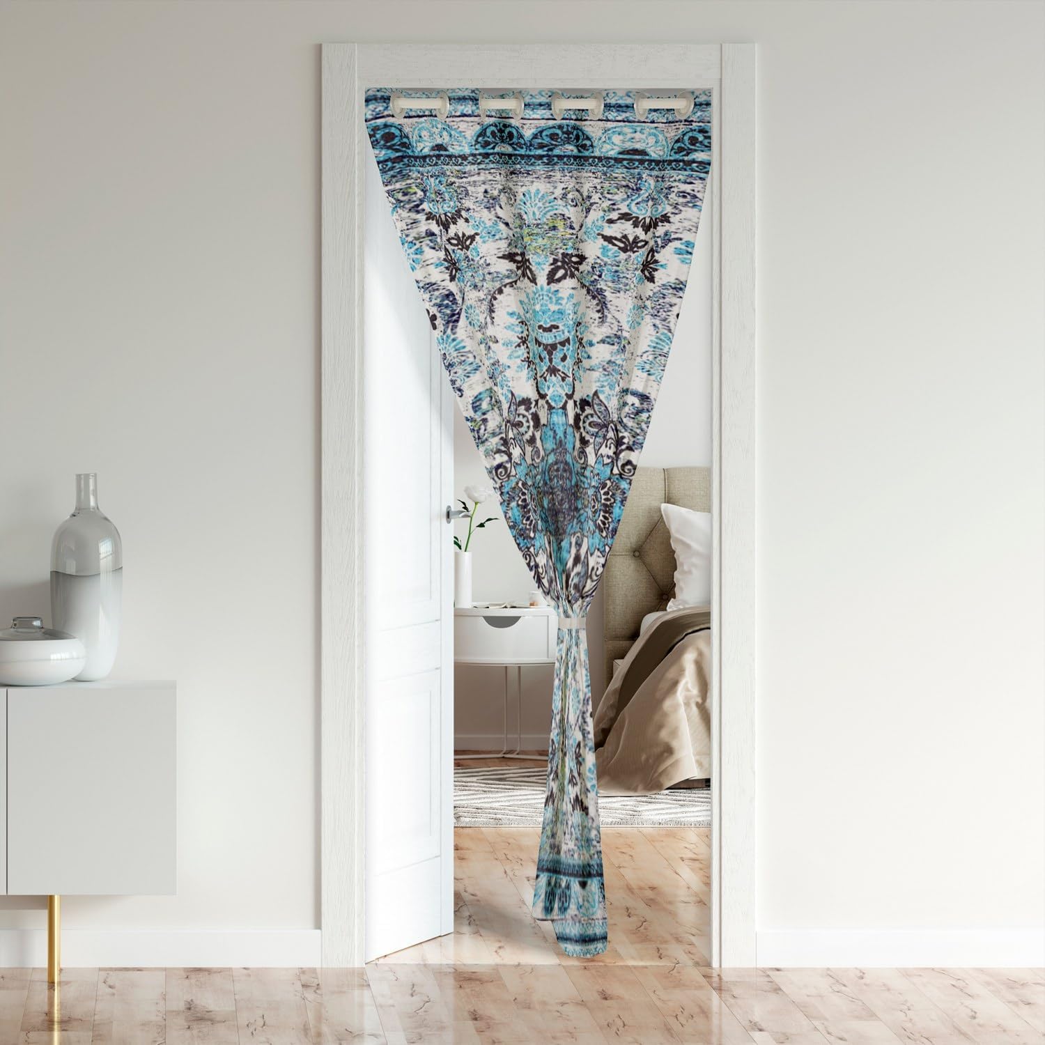 Boho Mandala Door Curtain Teal Blue Velvet Panel 34W x 80L
