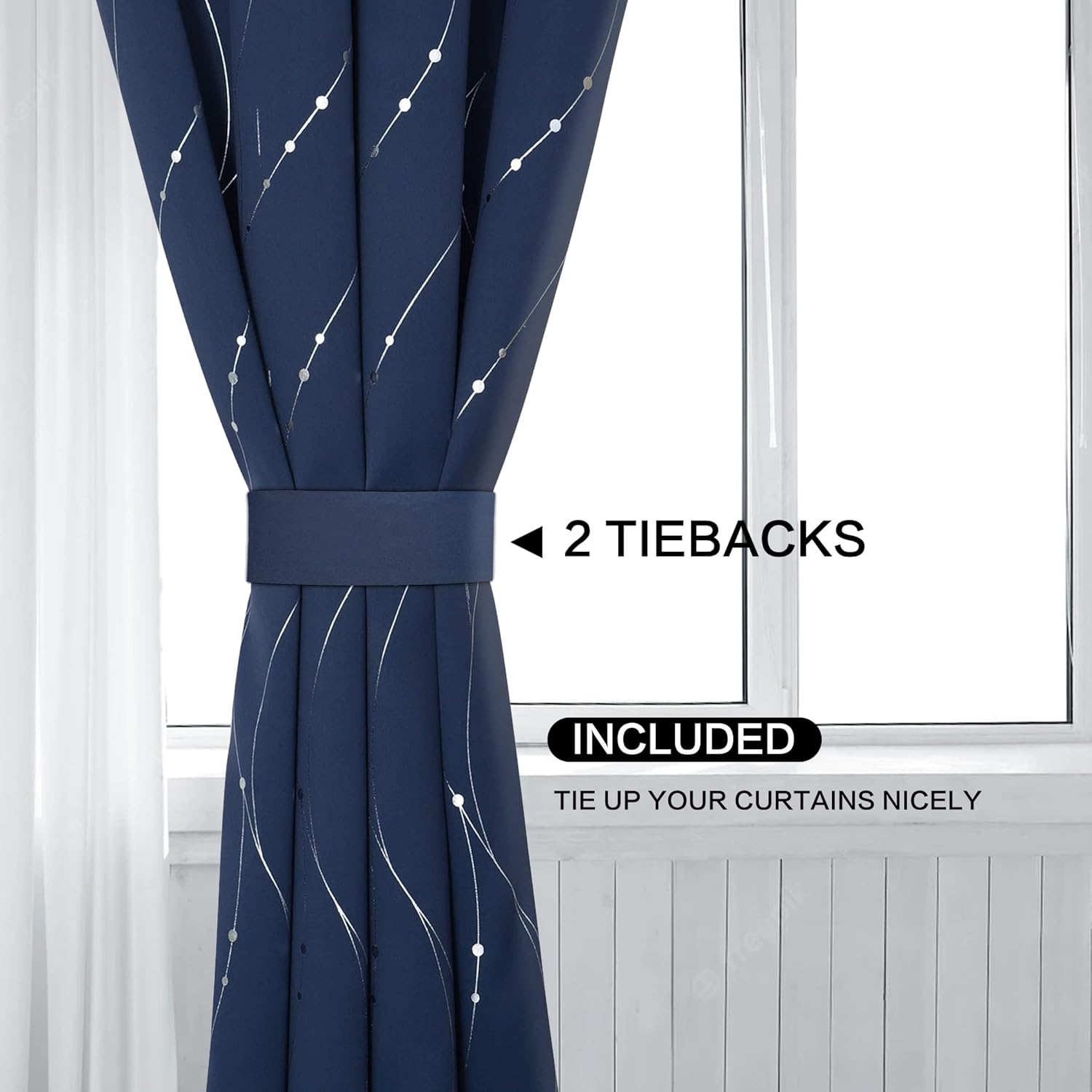 BUHUA Blackout Curtains with Floral Pattern Navy 72 Inch Length 2 Panels