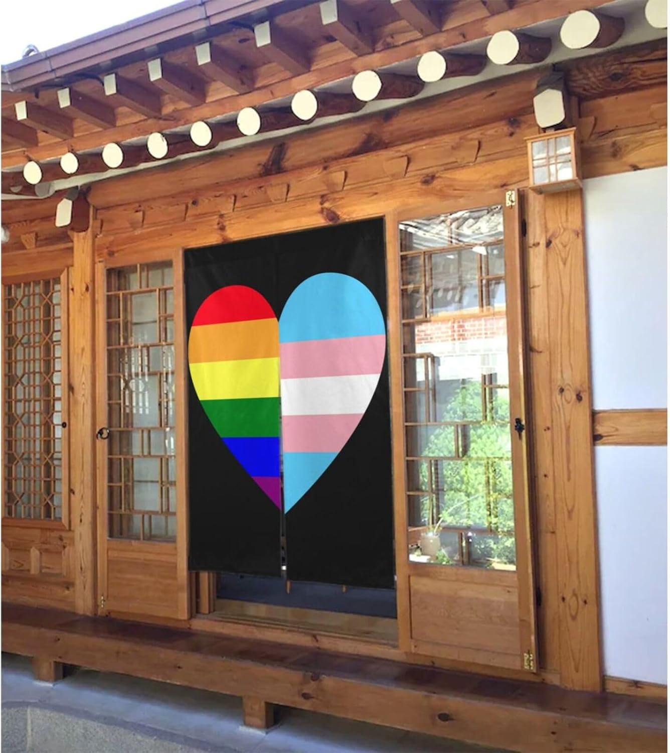 Rainbow Transgender Pride Flag Heart Door Curtain
