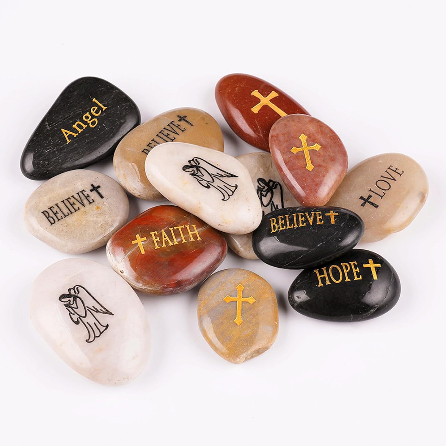 50PCS Engraved Guardian Angel Stones for Hope and Serenity