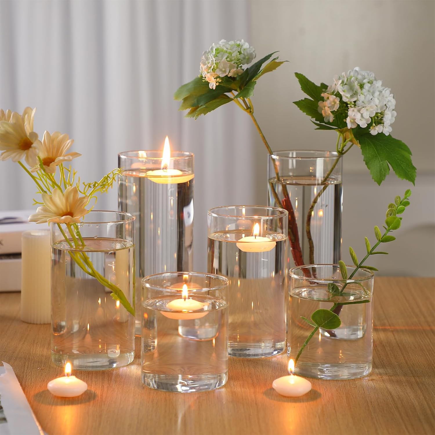 Yungyan 36 Pcs Clear Glass Cylinder Vases with Floating Candles Set