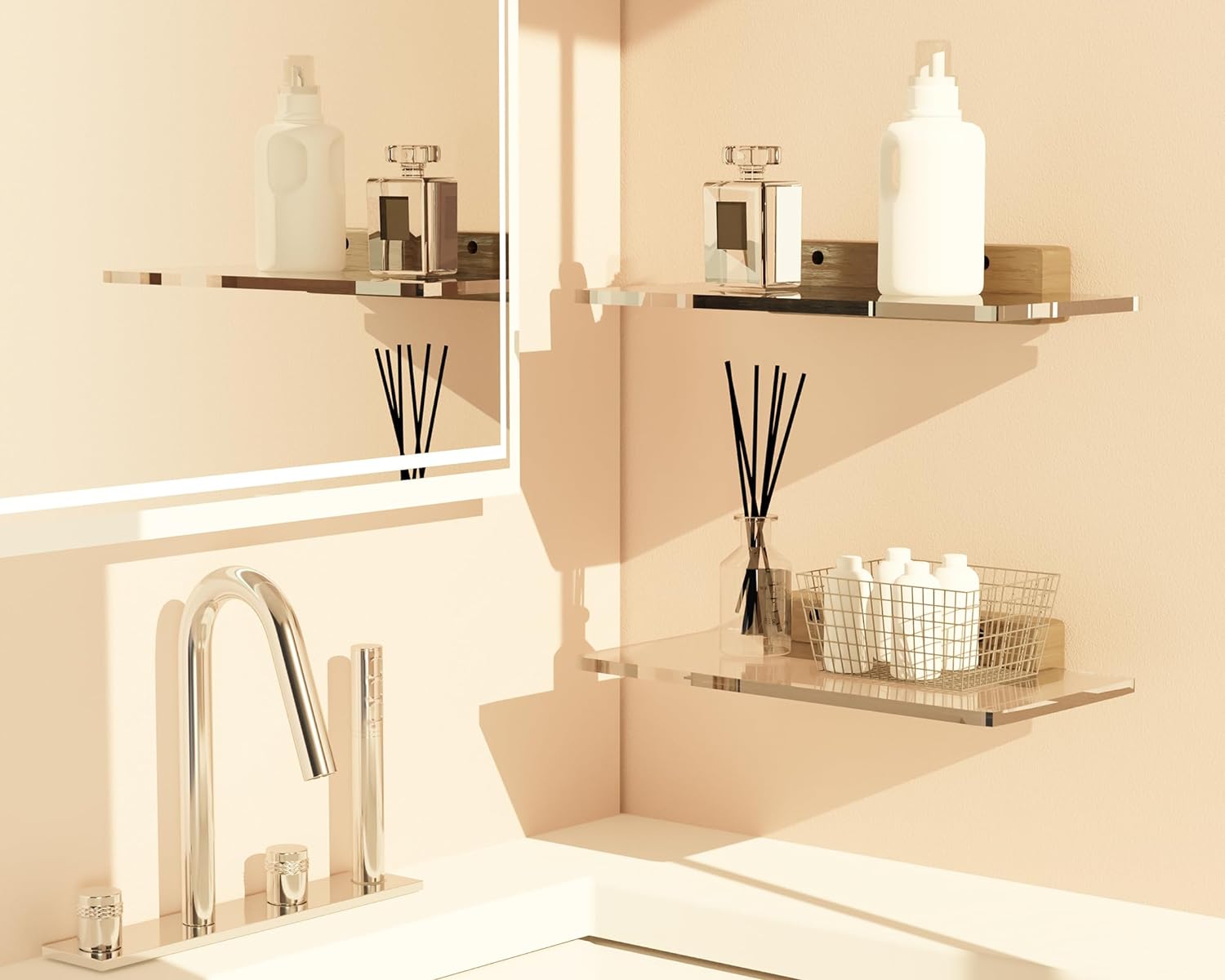 Solid Wood Acrylic Floating Shelf for Room Decor