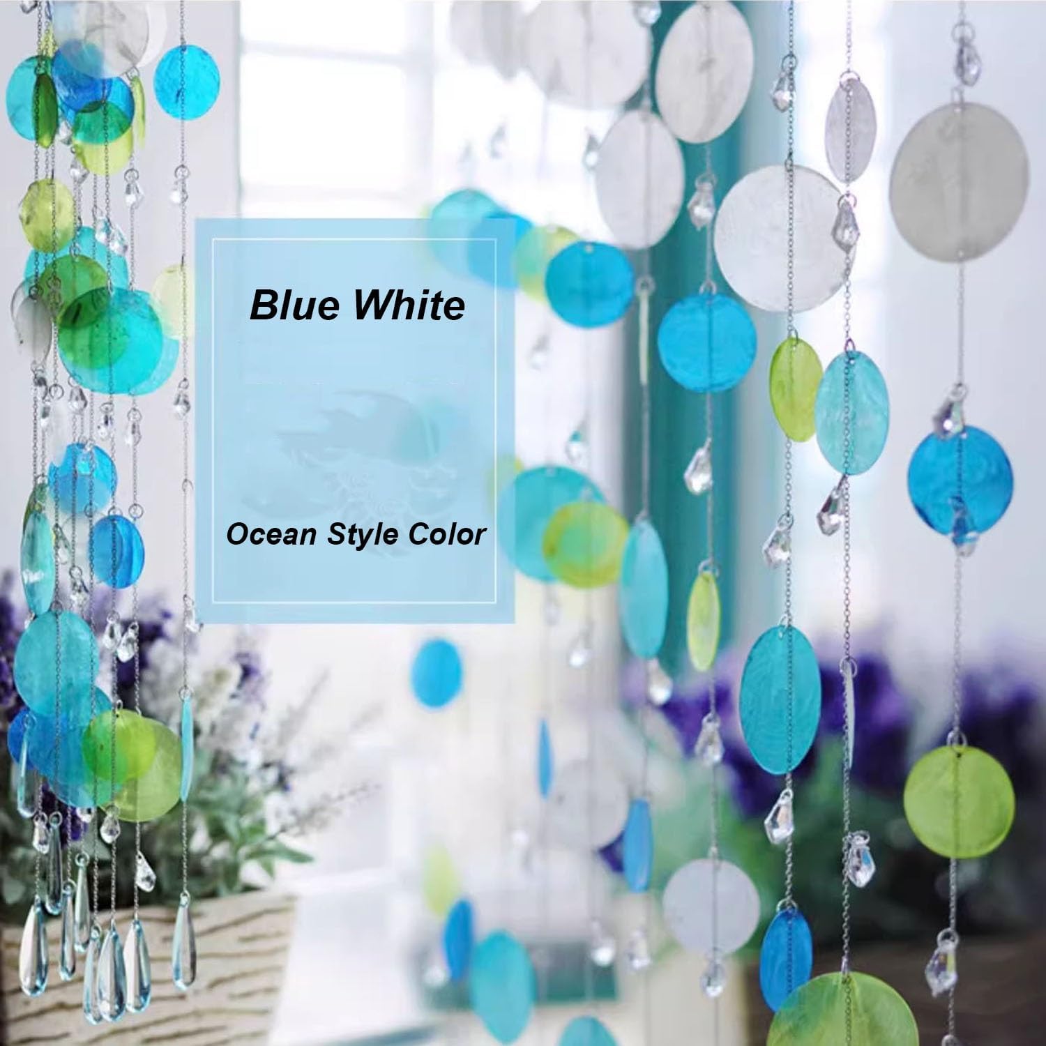 Blue Beaded Curtain for Doorway Privacy Partition