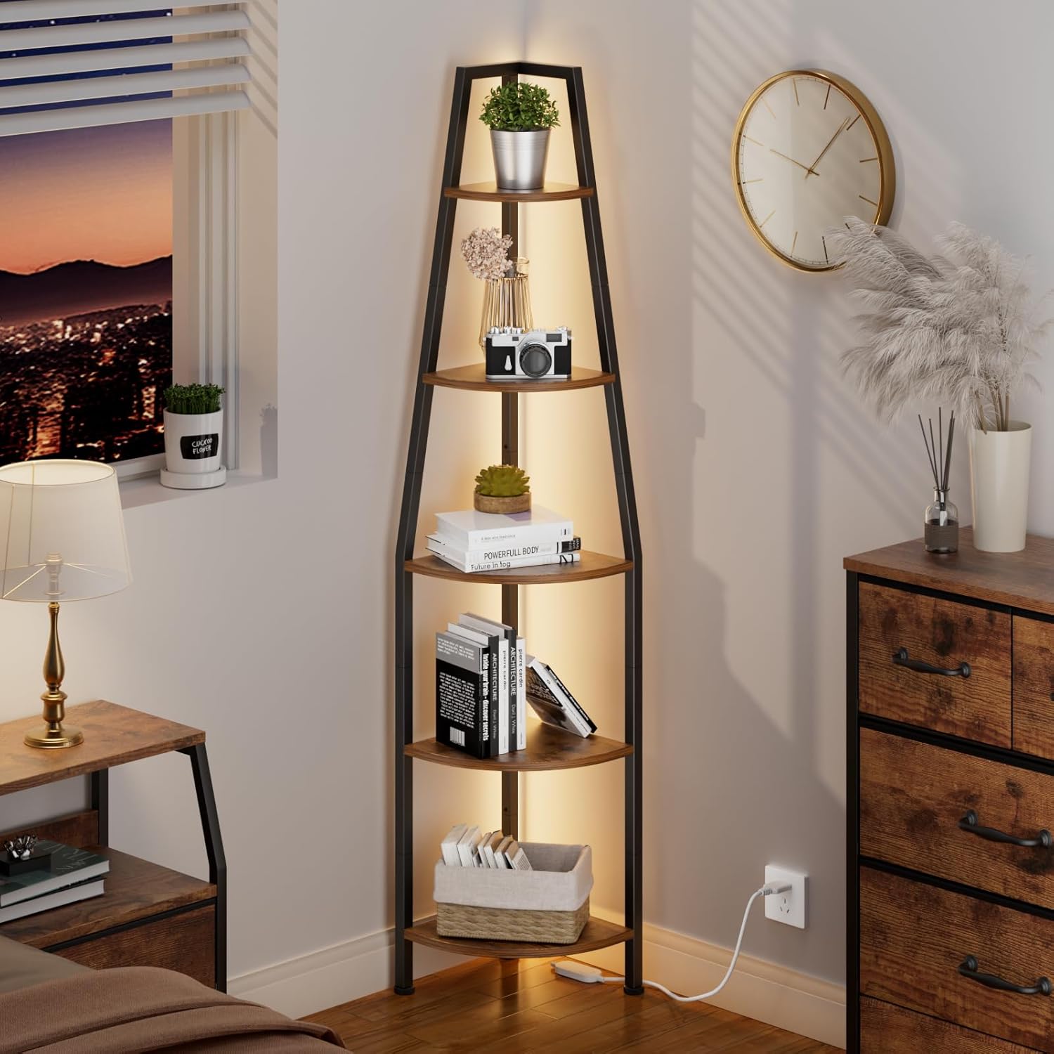 Furnulem 5 Tier Corner Shelf with LED Light