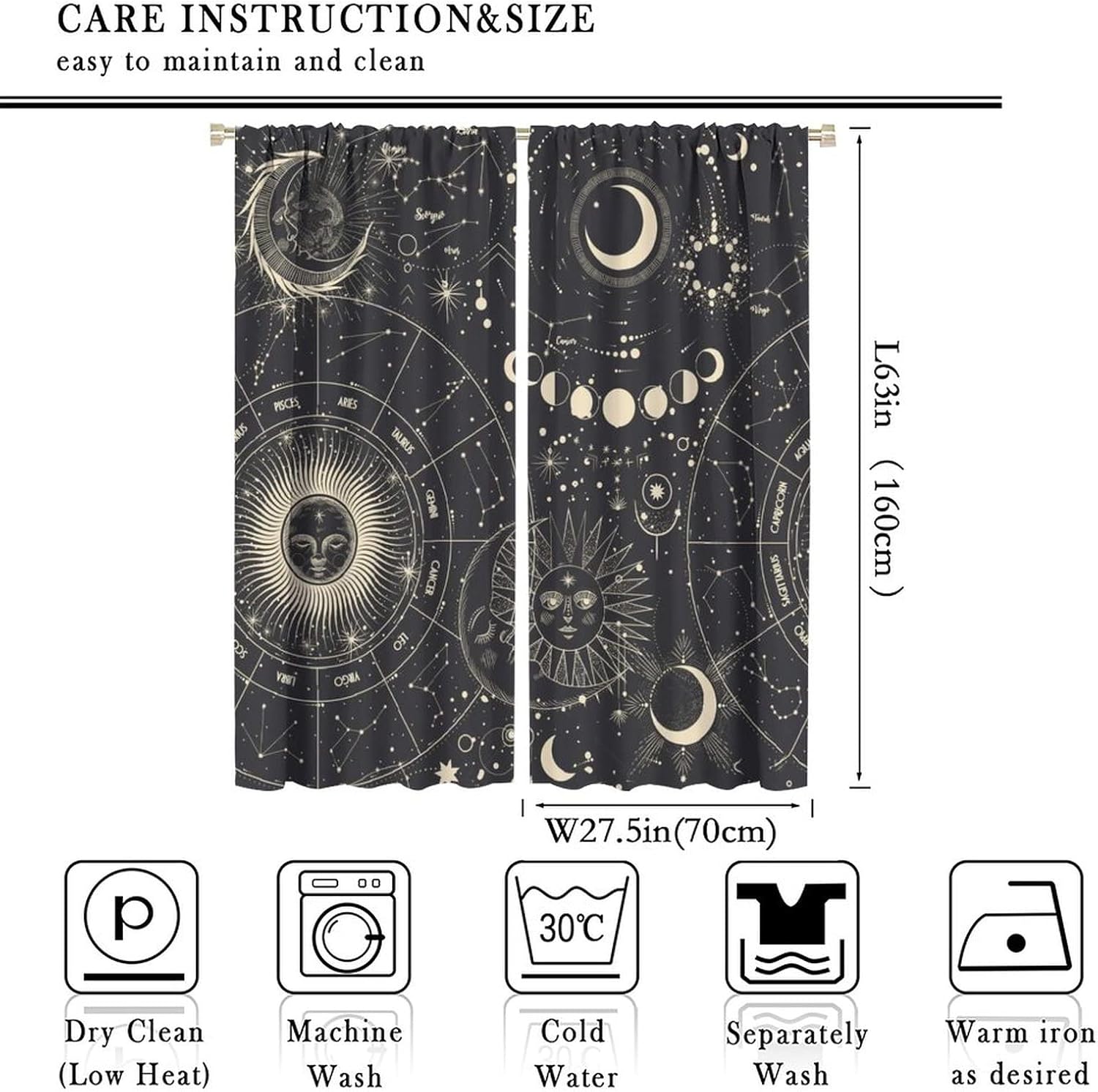 NC Sun Moon Stars Art Abstract Bohemian Windproof Curtain