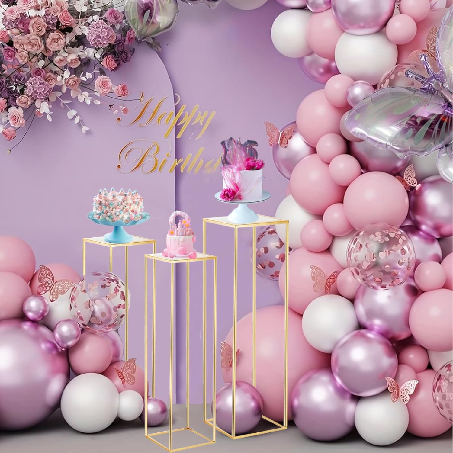 3PCS Square Cylinder Pedestal Stand for Parties