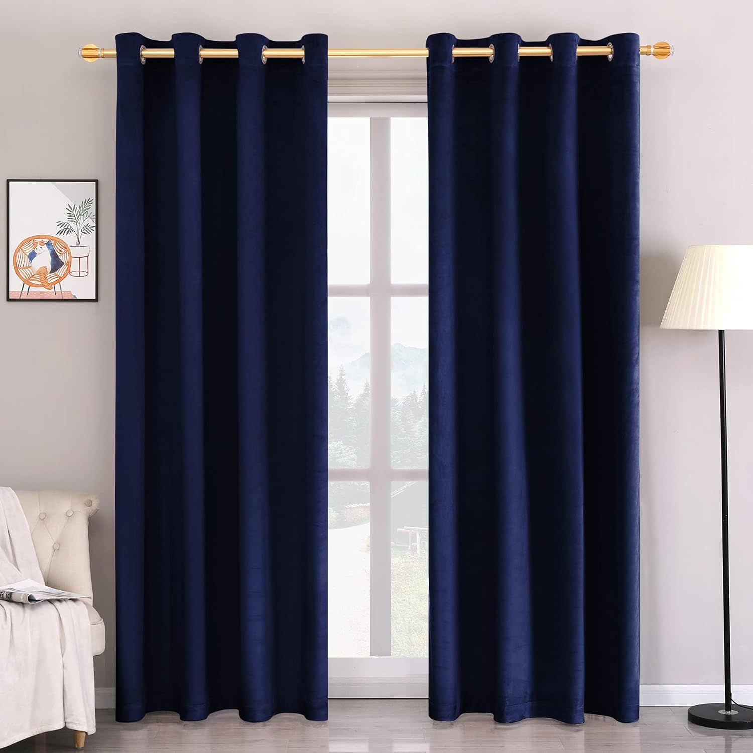Super Soft Luxury Velvet Curtains 2 Panels Navy