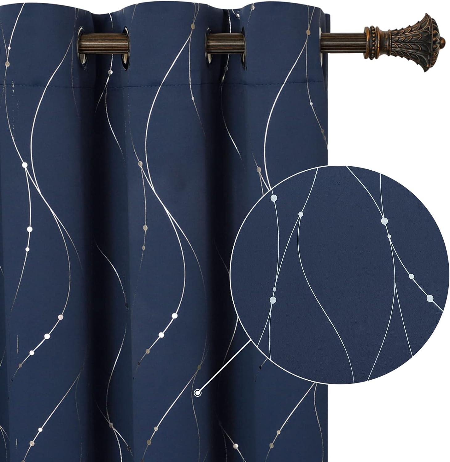 BUHUA Blackout Curtains with Floral Pattern Navy 72 Inch Length 2 Panels