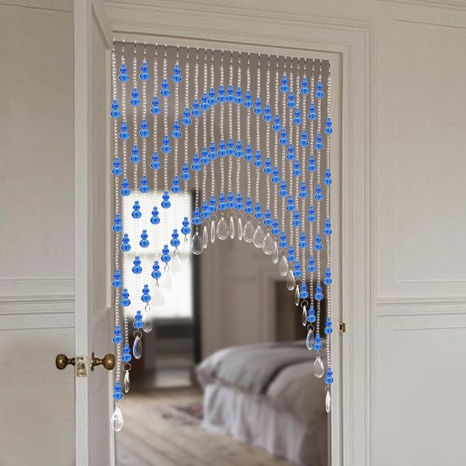 Blue Clear Arched Glass Beaded Curtain for Doorway and Windows