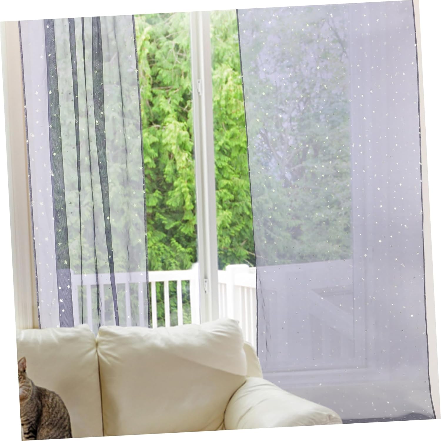 Sheer Star Foil Curtains with Grommets for Bedroom and Living Room