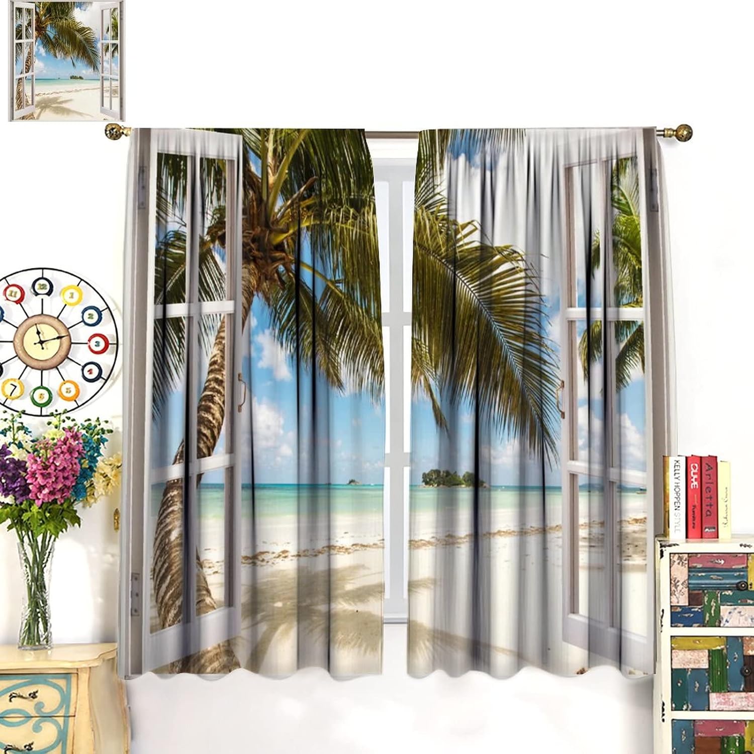 Kazynee Summer Ocean Curtains for Bedroom 2 Panels