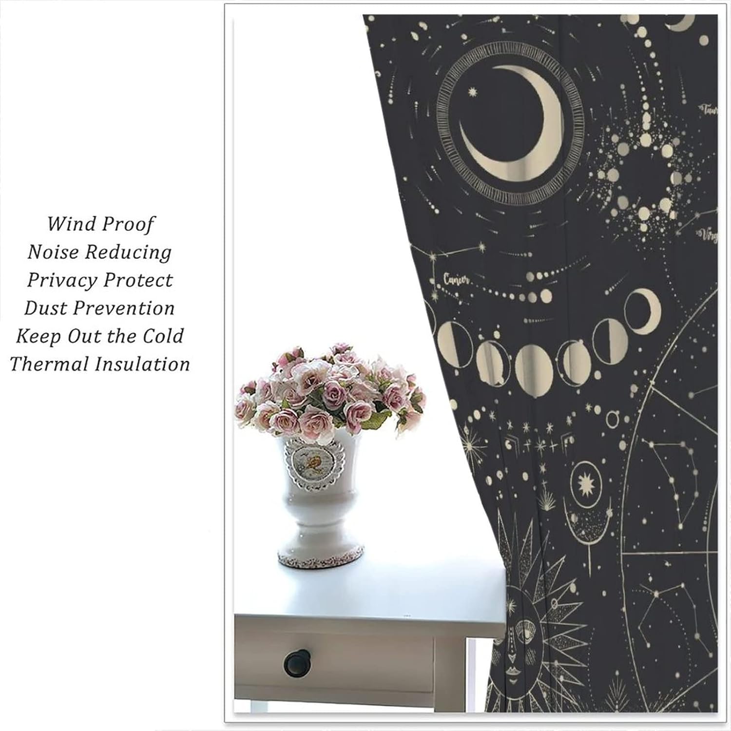 NC Sun Moon Stars Art Abstract Bohemian Windproof Curtain