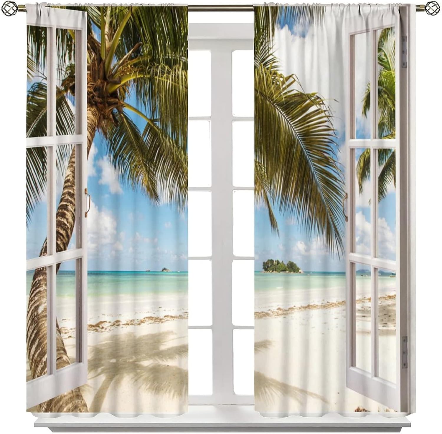 Kazynee Summer Ocean Curtains for Bedroom 2 Panels