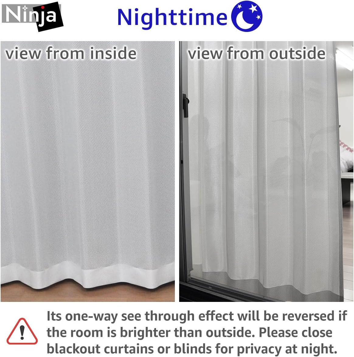 One-Way See Through Privacy Lace Curtains Ninja 2 Panels Set
