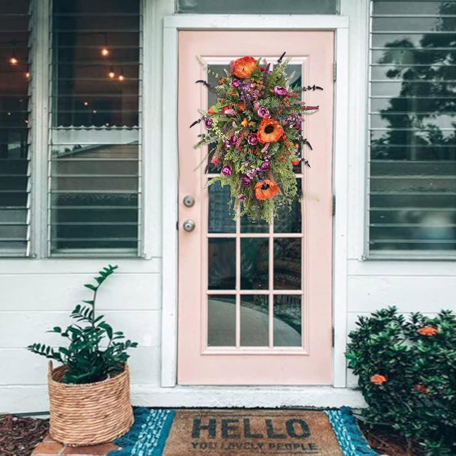 Orange Teardrop Sunflower Wreath for Front Door Decor