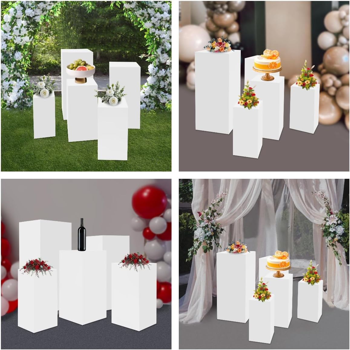 5PCS Metal Square Pedestal Stand White Display Stands for Parties