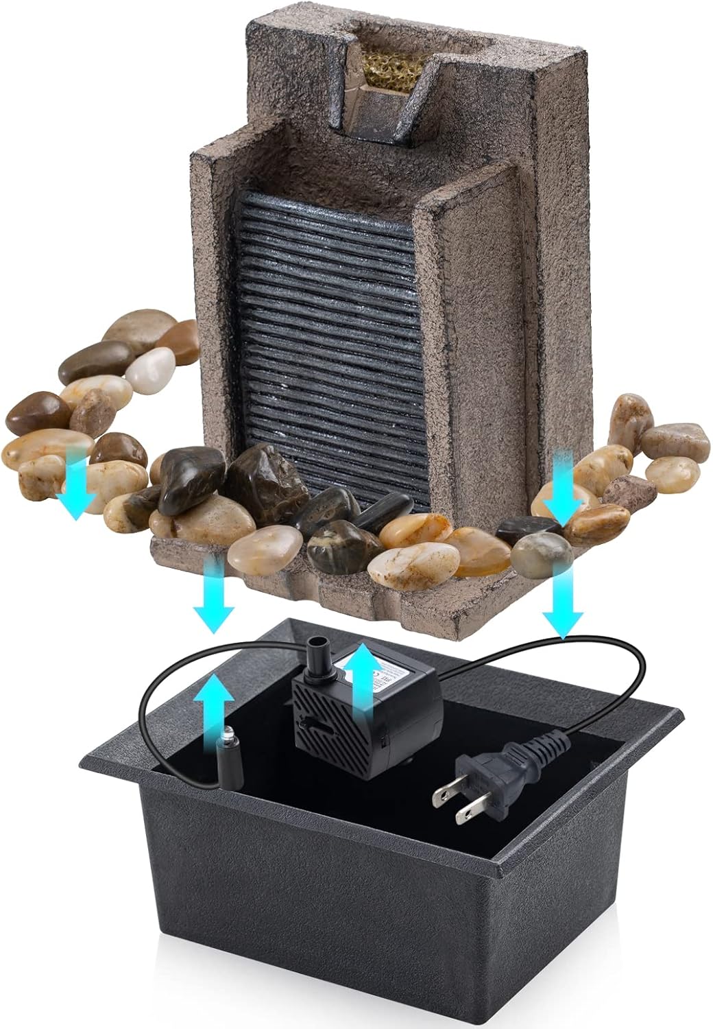 Tabletop Fountain with LED Lights and River Rocks