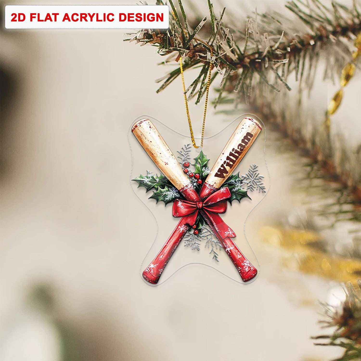 Custom Name Badminton Hanging Ornament 2D Acrylic Christmas Decoration