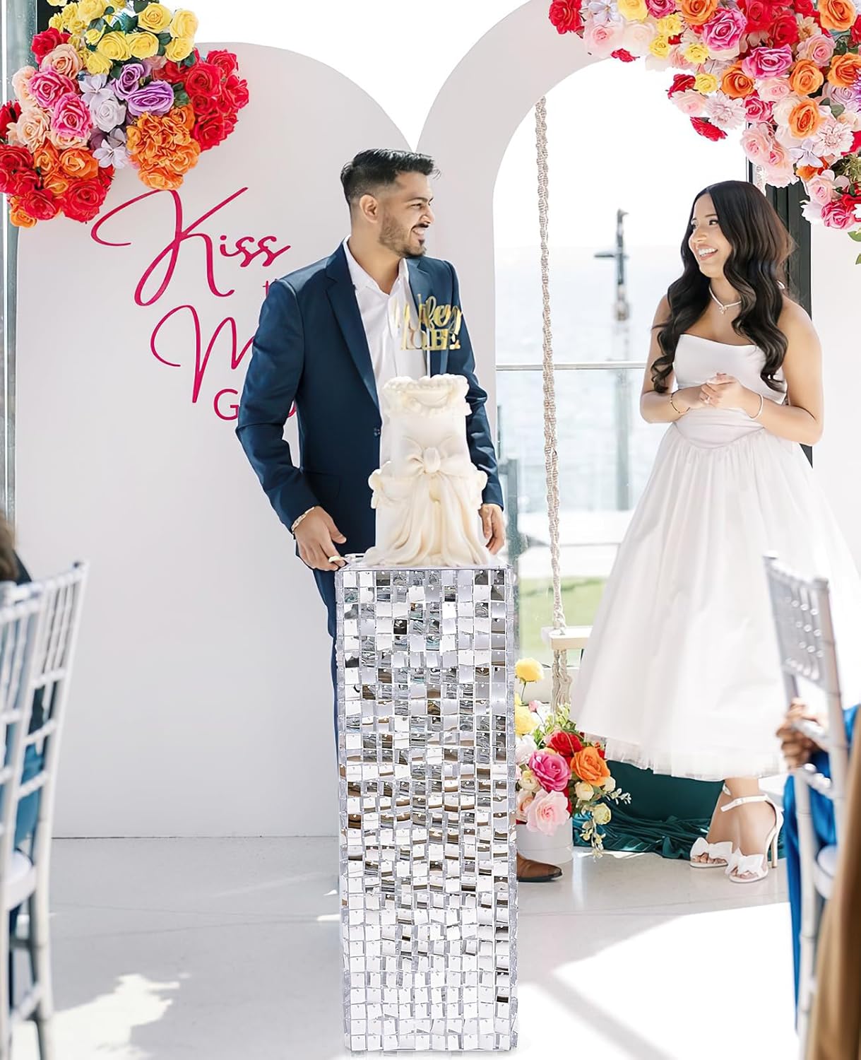 Silver Shimmer Pedestal Stand for Party Decor