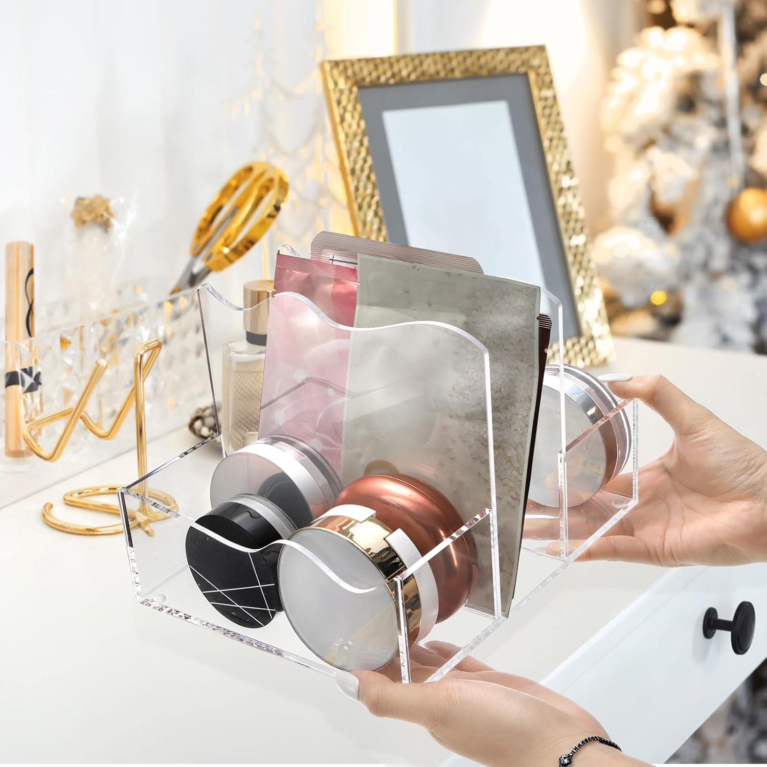 Mezchi Acrylic Magazine Holder with 3 Vertical Compartments