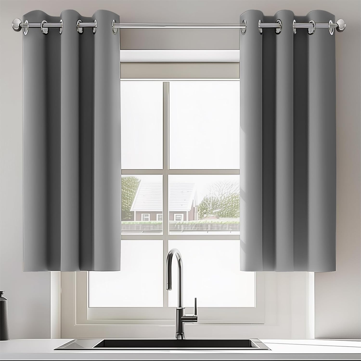 Grey Blackout Curtains for Bedroom 2 Panels Set