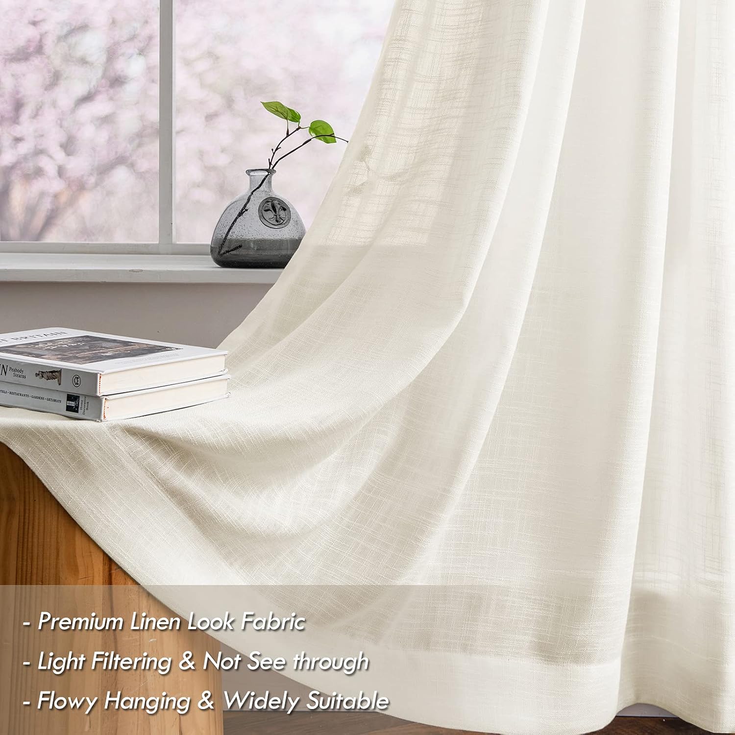 Melodieux Ivory Cream Linen Curtains 63 Inches 2 Panels