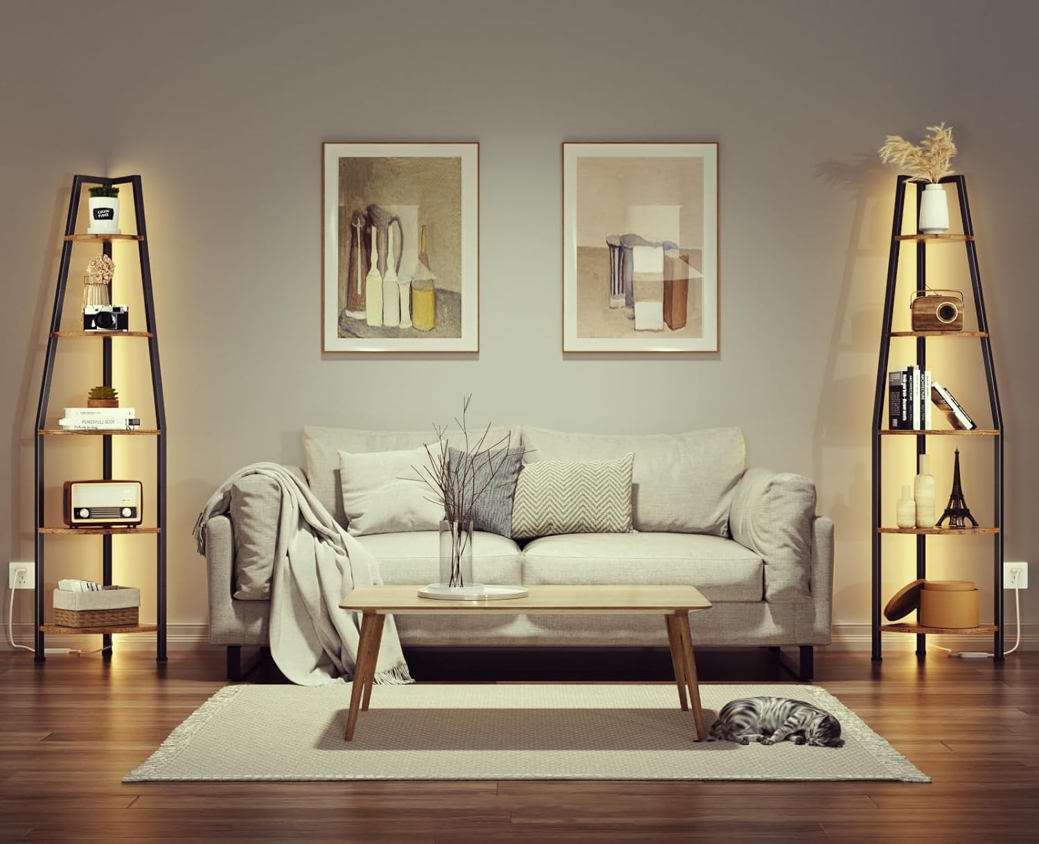 Furnulem 5 Tier Corner Shelf with LED Light
