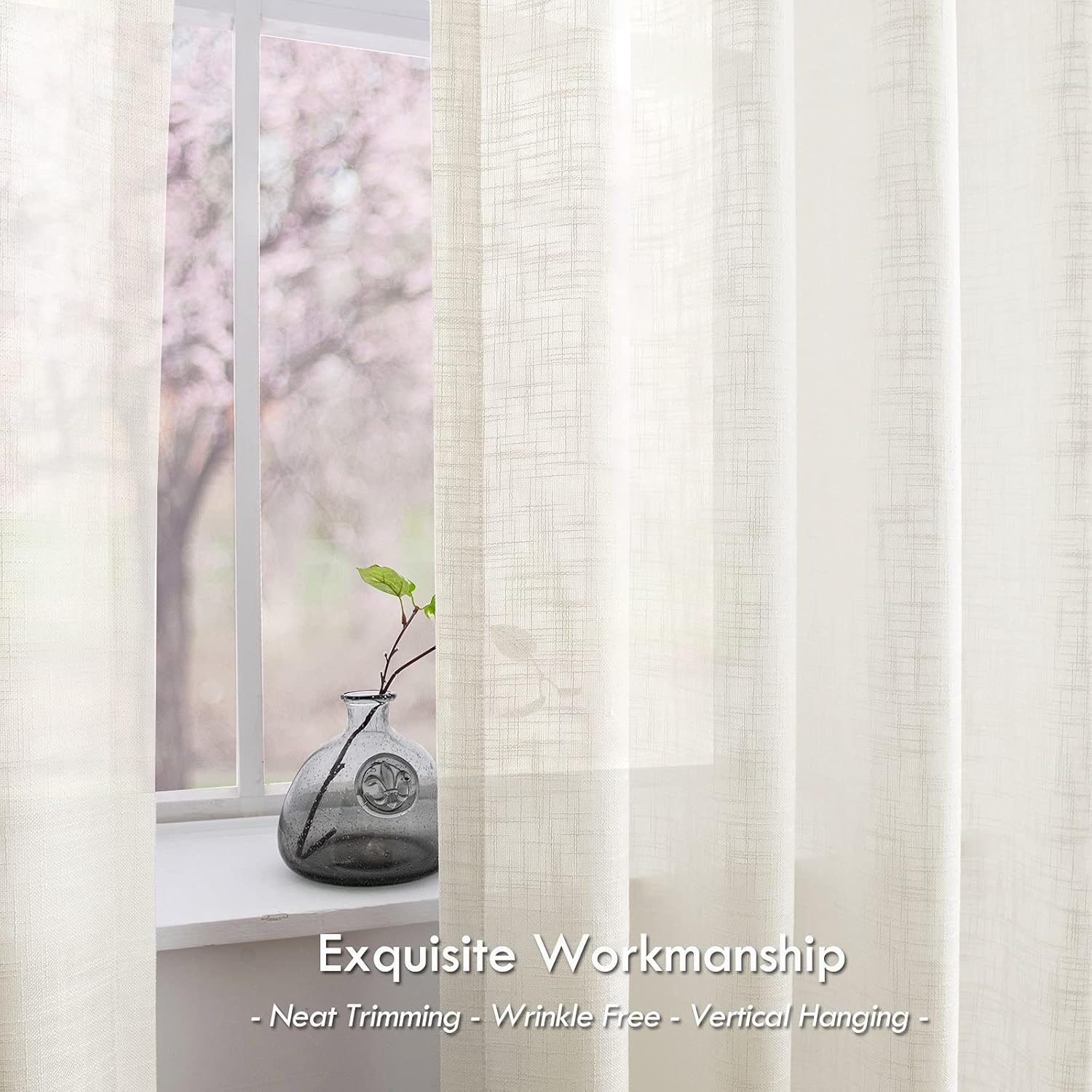 Melodieux Ivory Cream Linen Curtains 63 Inches 2 Panels