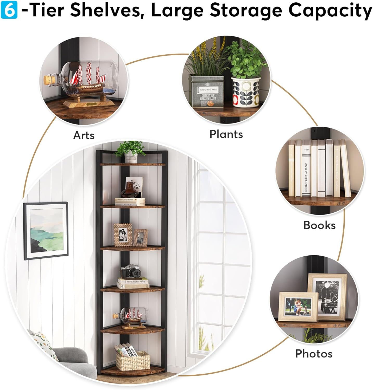 Tribesigns 6 Tier Corner Shelf Bookcase Storage Unit