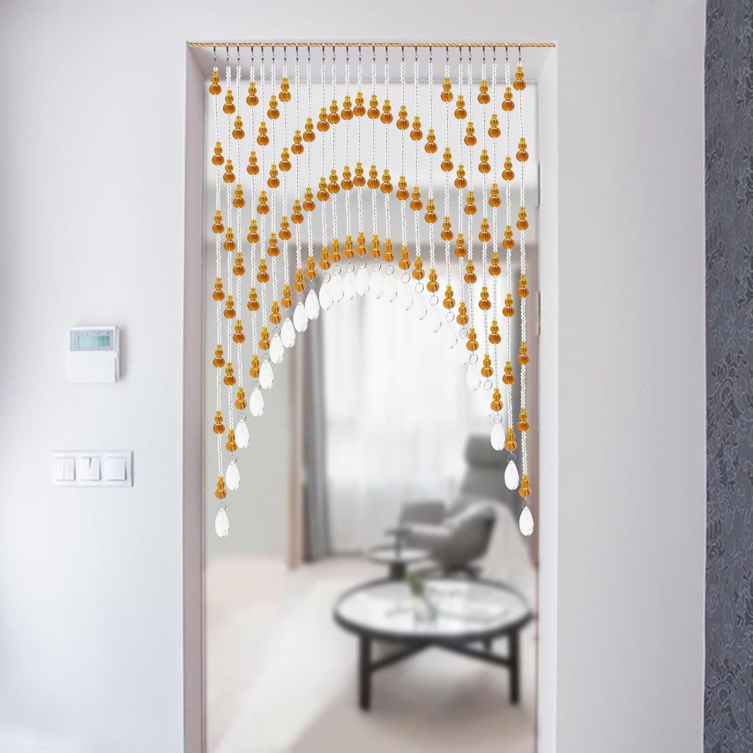 Wupyi Brown Crystal Beaded Curtain for Doorways and Windows