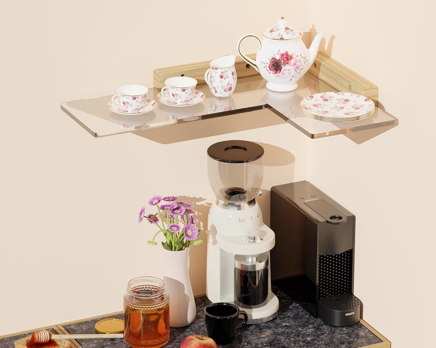 Solid Wood Acrylic Floating Shelf for Room Decor